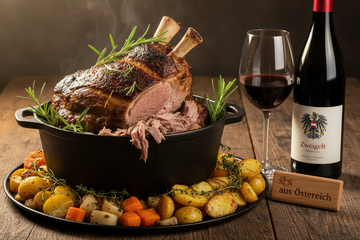 Frisch geschlachtete Lammschulter aus österreichischer Weidehaltung, küchenfertig vorbereitet und vakuumverpackt – ideal zum Schmoren oder Braten