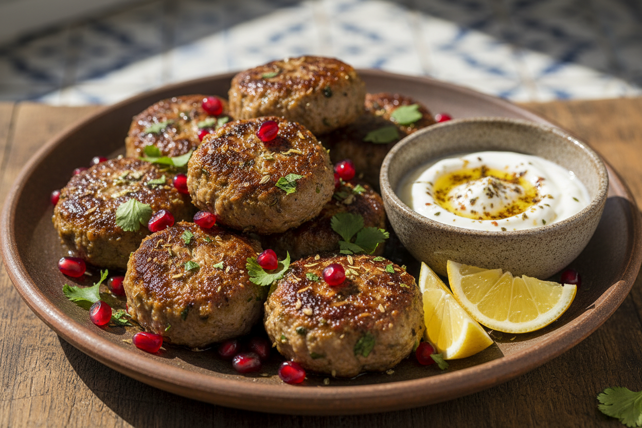 Ein ansprechend angerichtetes Gericht mit Lammhackfleisch – idealerweise in einer der folgenden Varianten:

Nahaufnahme eines mediterranen Lammhack-Gerichts, z. B.:

Gefüllte Paprika oder Zucchini mit Lammhack

Orientalische Lammbällchen mit Joghurt-Dip

Lammhack in der Pfanne mit frischen Kräutern