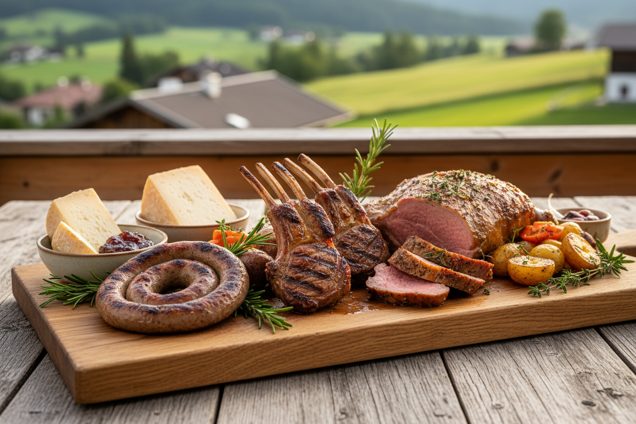 Produkt-Inszenierung: Eine Auswahl der beliebtesten Produkte gemeinsam auf einem schön angerichteten Holzbrett oder rustikalen Tisch – z. B. Lammkarree, Würste, Lammkeule und Käse.

Servieridee: Bereits zubereitet (gegrillt, gebraten oder angerichtet mit Beilagen) für visuelles Storytelling.